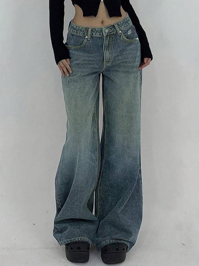 distressed wide leg blue denim jeans