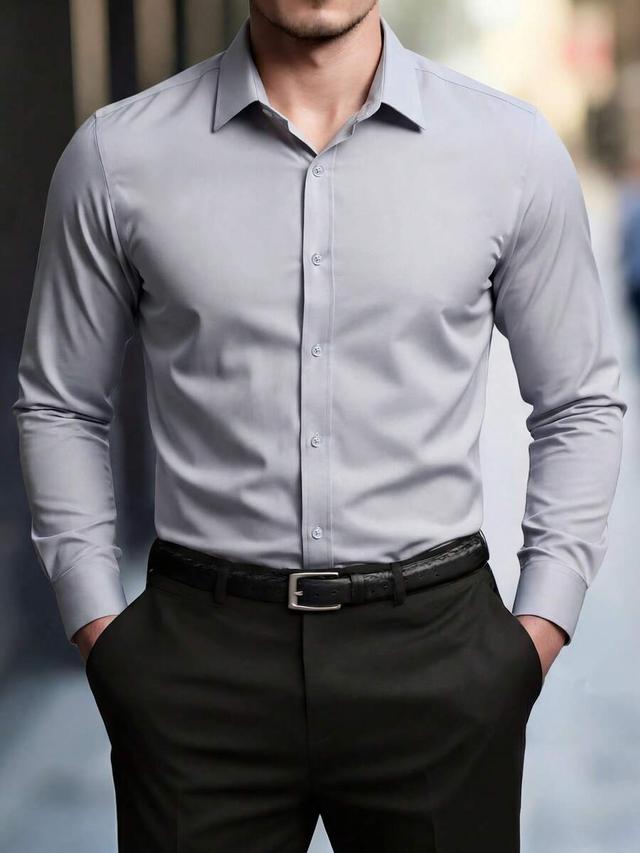 light grey stretchy ice silk slim fit button down