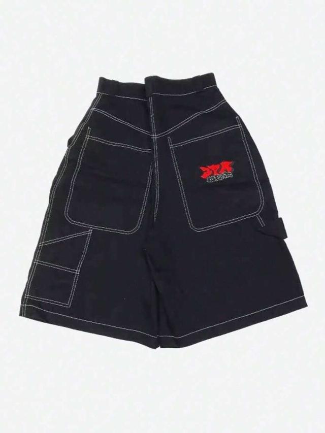 men's y2k black denim shorts with contrast stitching