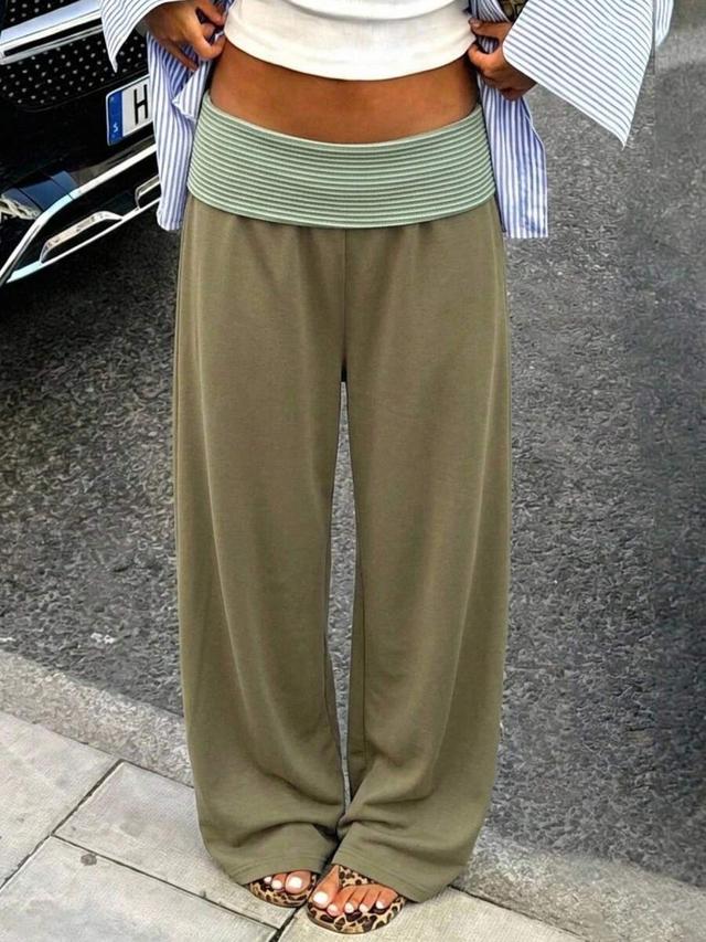 aloruh olive green striped patchwork waistband sweatpants