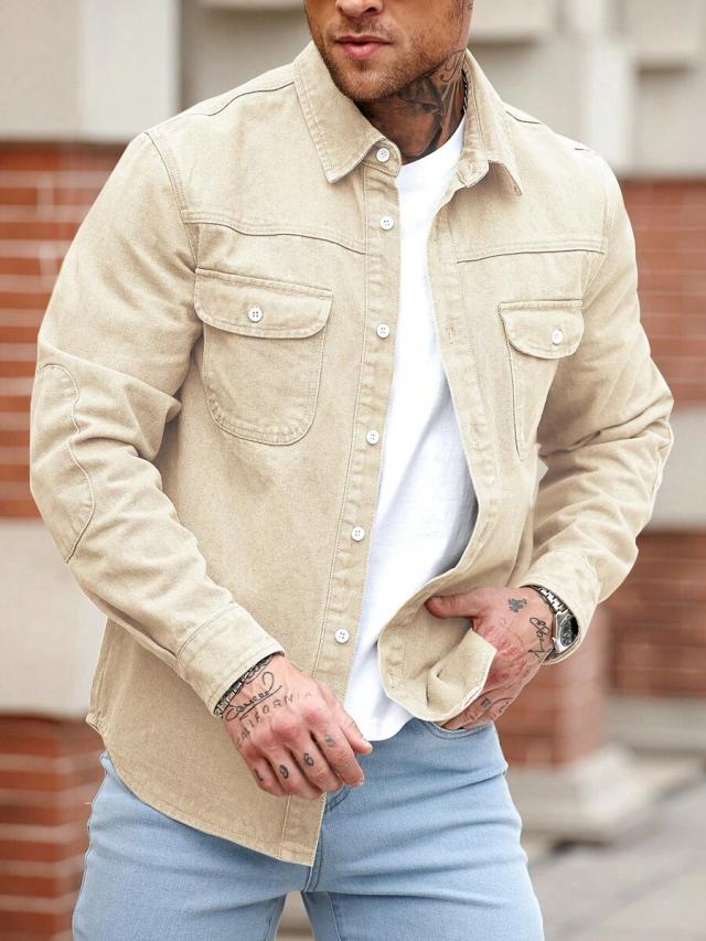 manfinity homme khaki denim slim-fit casual jacket