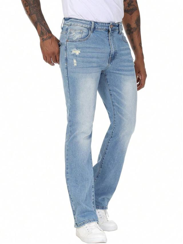 men's bootcut washed denim jeans with ripped detail