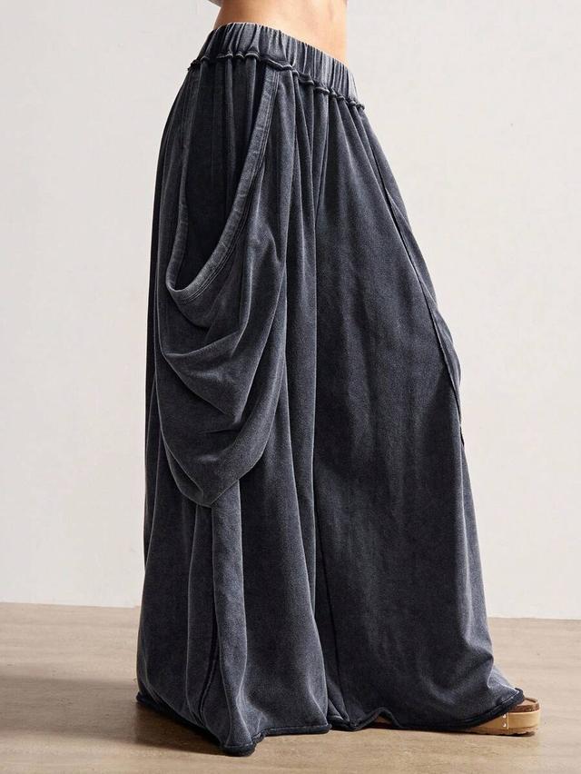 bohemela casual solid color washed wide leg pants