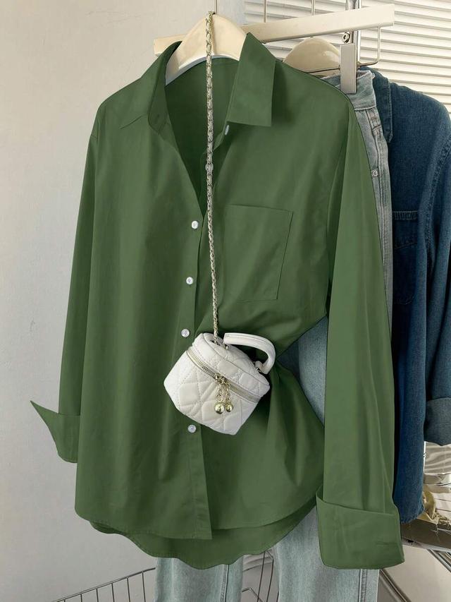 inawly solid color long sleeve button-up shirt
