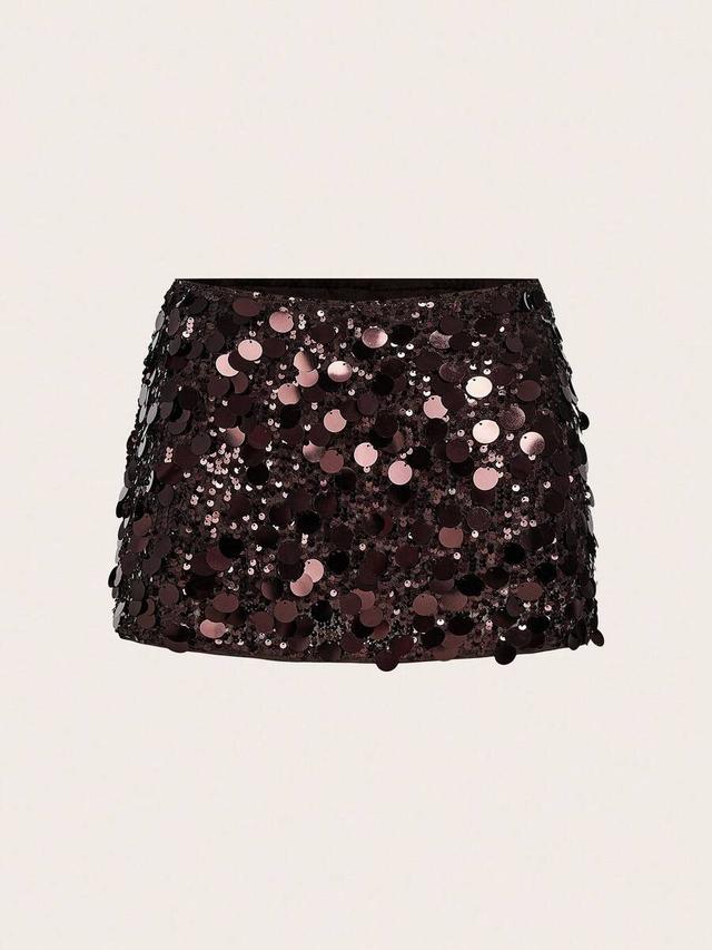 brown sequin embellished high waist mini skirt
