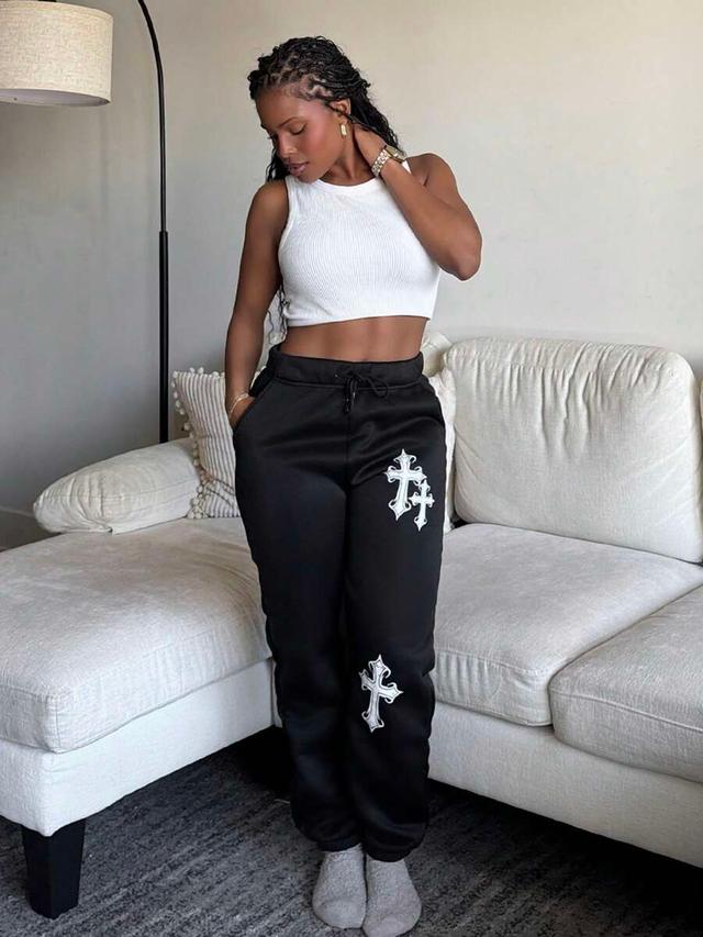 black cross print cotton blend sweatpants