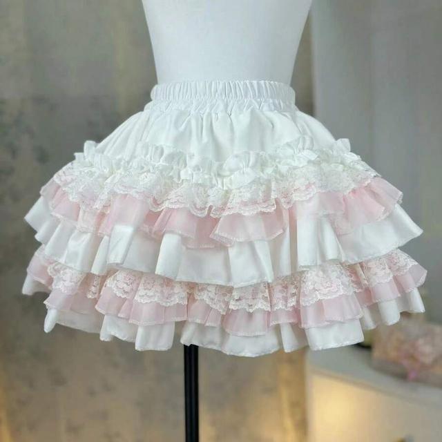 white pink lolita cake skirt with lace and ruffle patchwork