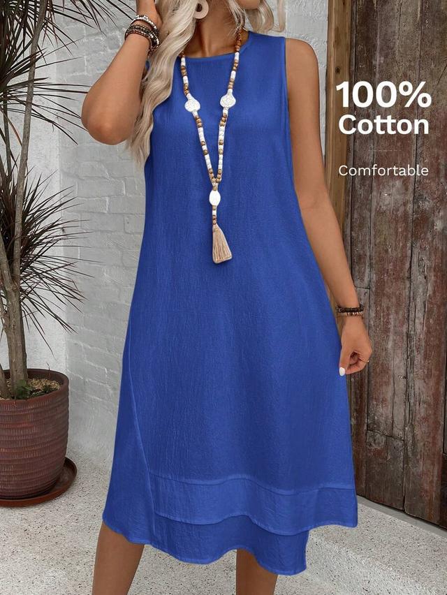 casual sleeveless round neck a-line cotton dress
