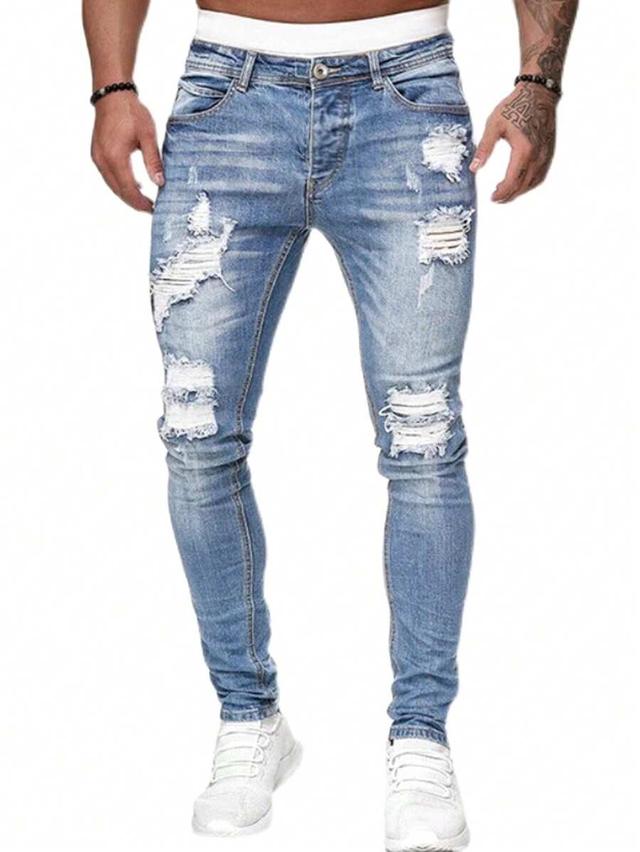 quarkem men light wash distressed skinny jeans