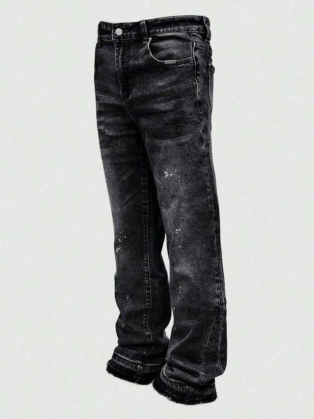 men's washed distressed straight leg casual jeans
