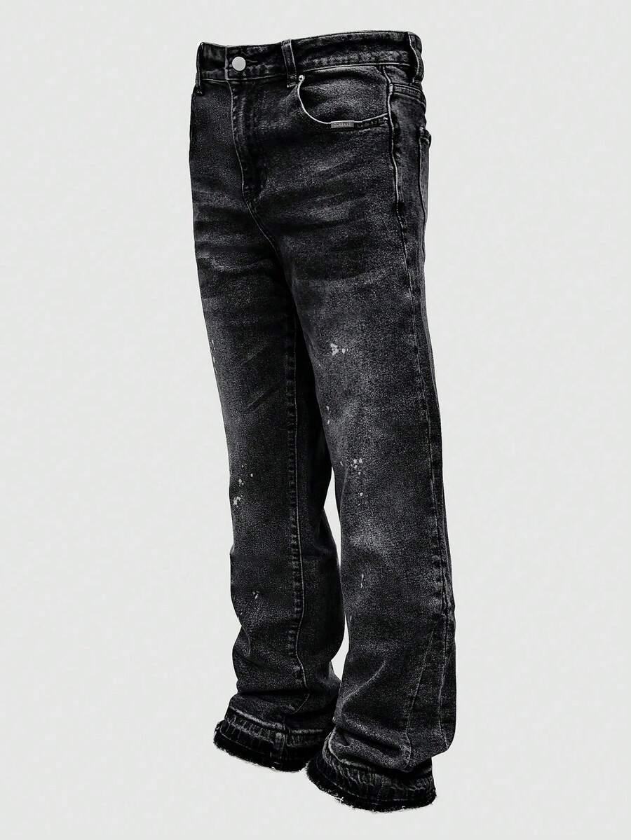 men's washed distressed straight leg casual jeans