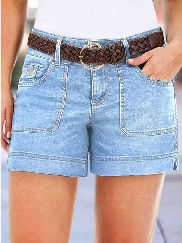 light wash denim utility shorts with patch pockets