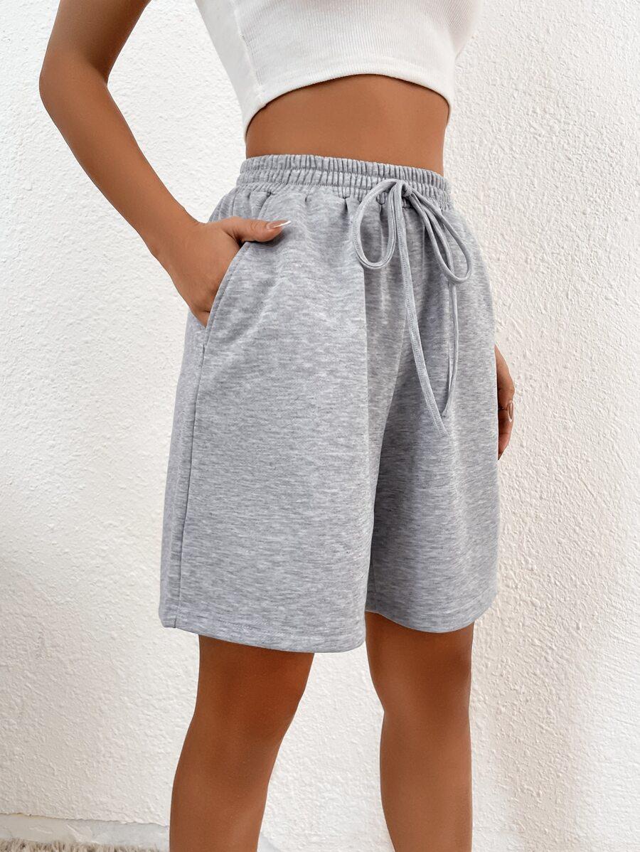 grey heathered cotton knit drawstring lounge shorts