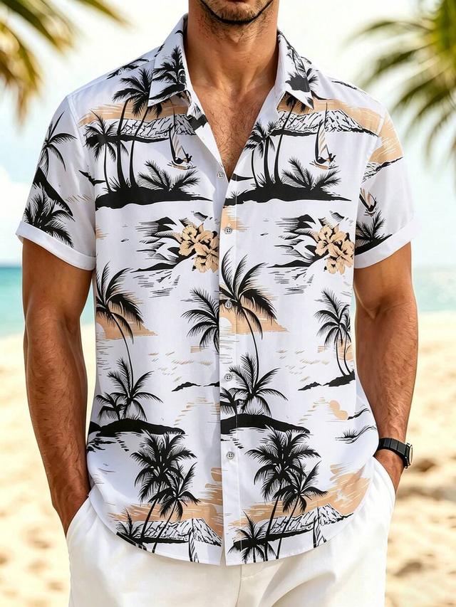 men's tropical coconut tree print short sleeve shirt