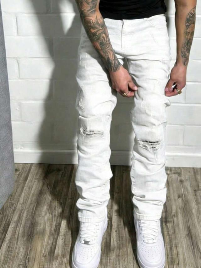 men's distressed stretch denim slim fit harem pants