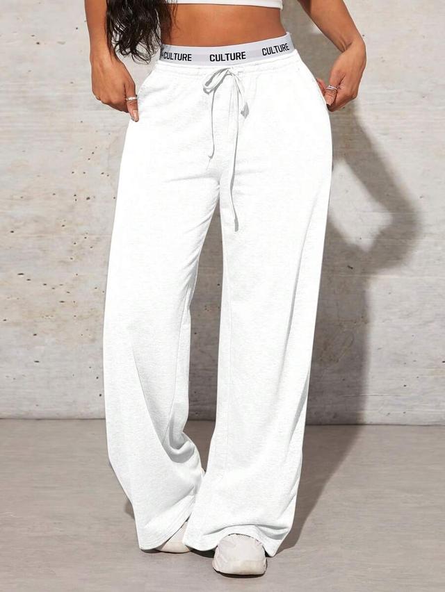 white solid color drawstring wide leg sweatpants