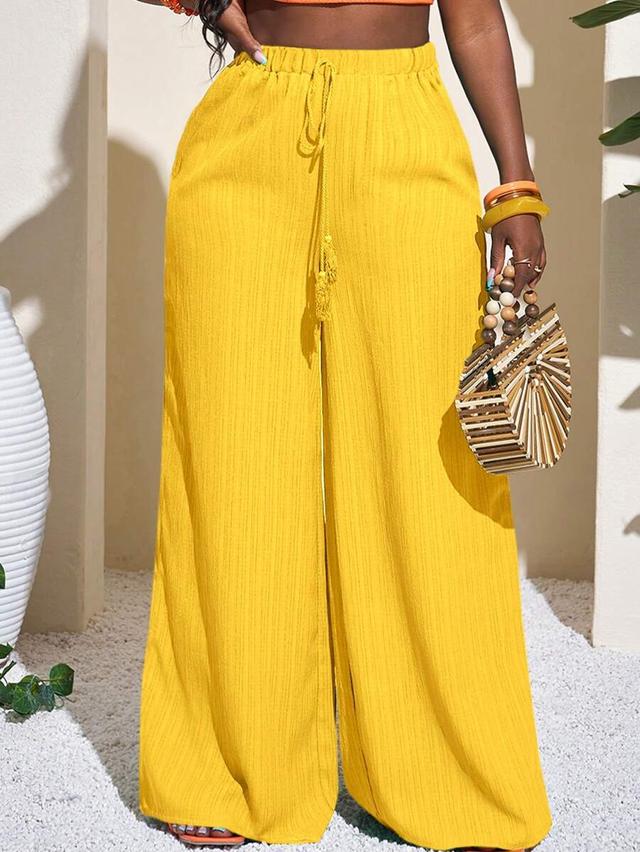 yellow textured loose palazzo pants