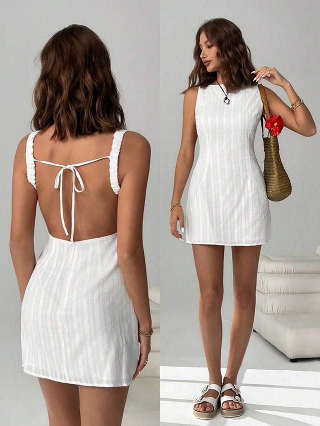 white striped linen blend mini dress