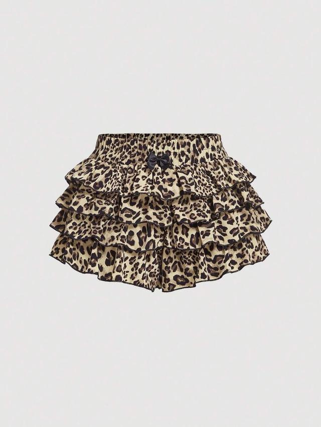 leopard print multilayer cake shorts with bow