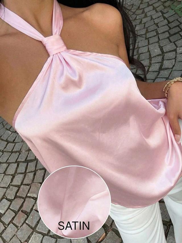 maingrl women's satin halter neck sleeveless loose elegant top