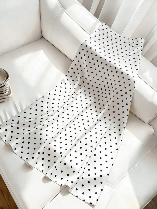 white polka dot satin midi skirt