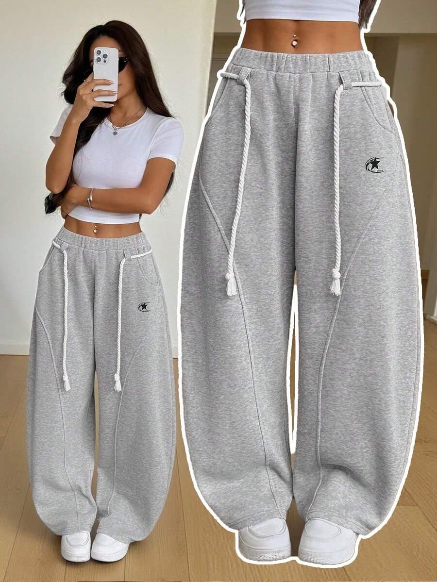 light grey cotton blend wide leg sweatpants