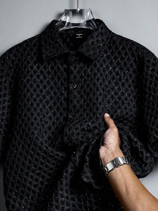 black textured diamond pattern short sleeve shirt