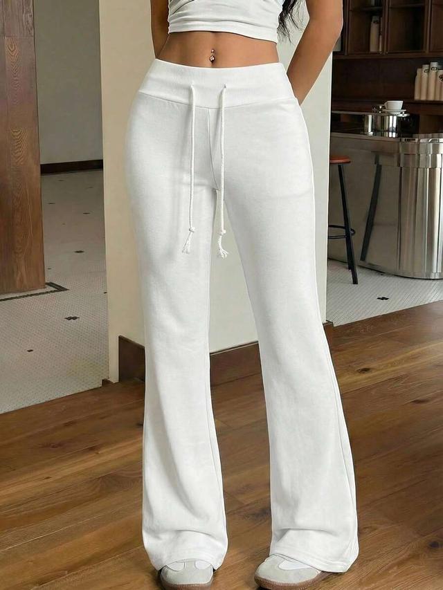 white high waist flare leg drawstring sweatpants