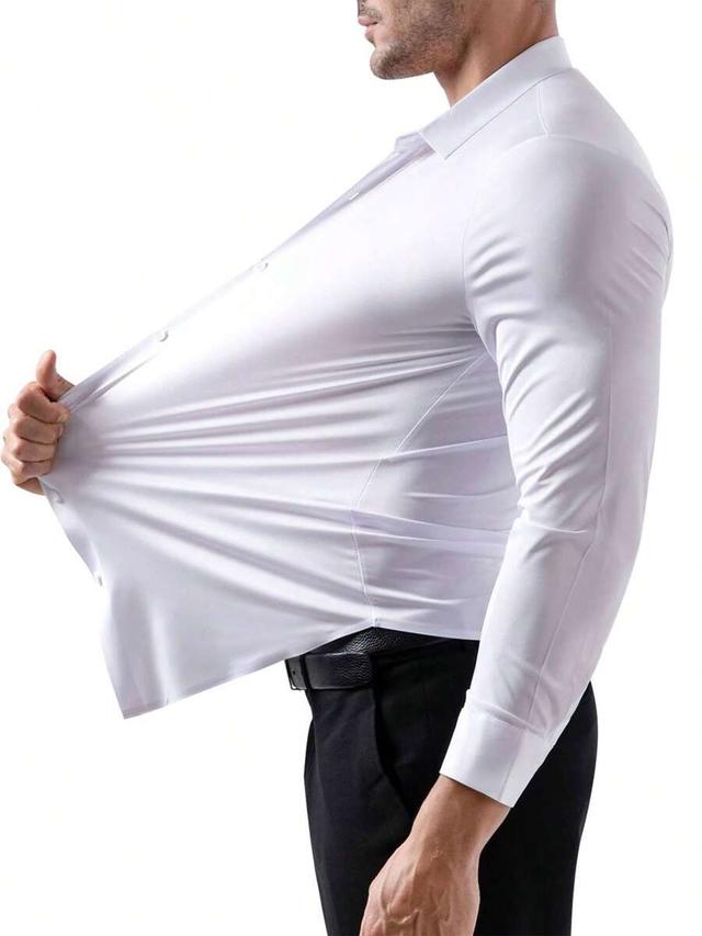 men's white muscle fit long sleeve button down shirt