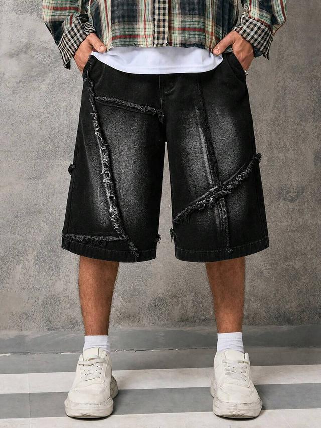black distressed wide leg loose denim shorts