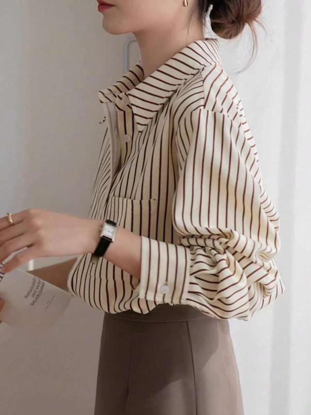 elegant long sleeve striped shirt vintage commuter design