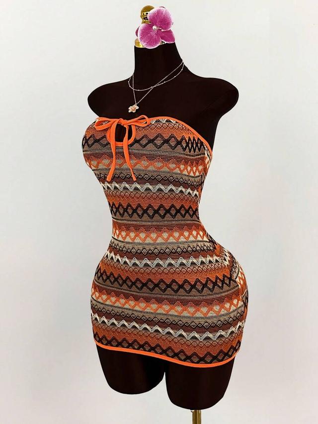 boho textured fabric tie-up bodycon mini dress