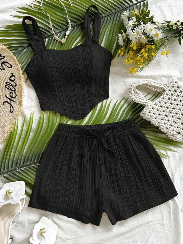 soleia women's solid black camisole and shorts set