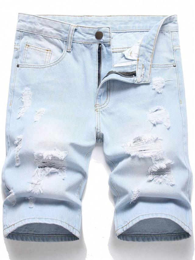 men's casual light wash distressed denim shorts
