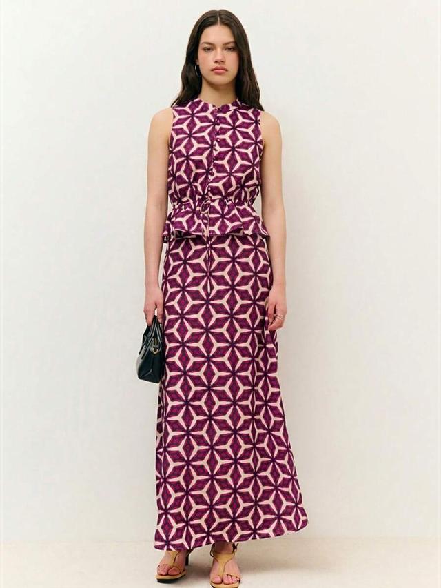 geometric print two piece midi skirt set