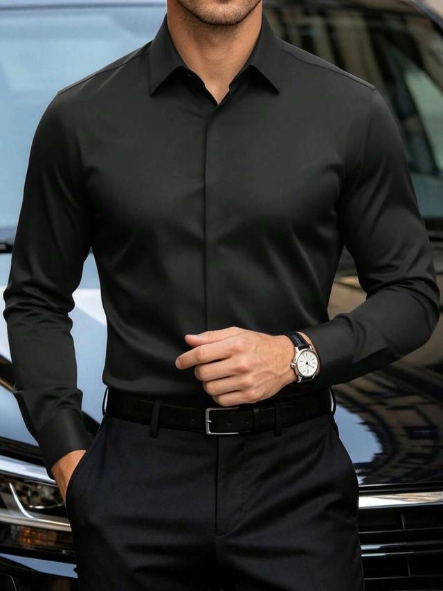 black long sleeve formal button-up dress shirt
