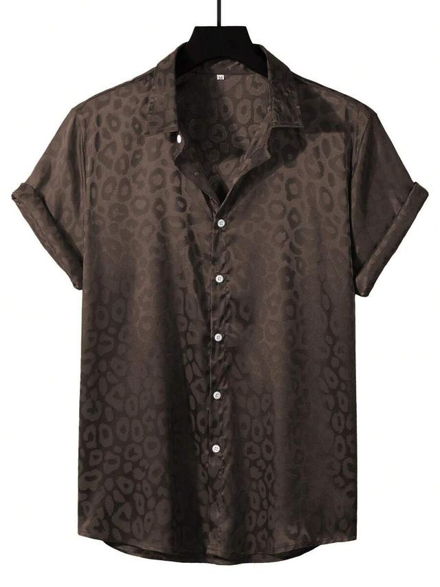 brown leopard print jacquard short sleeve shirt