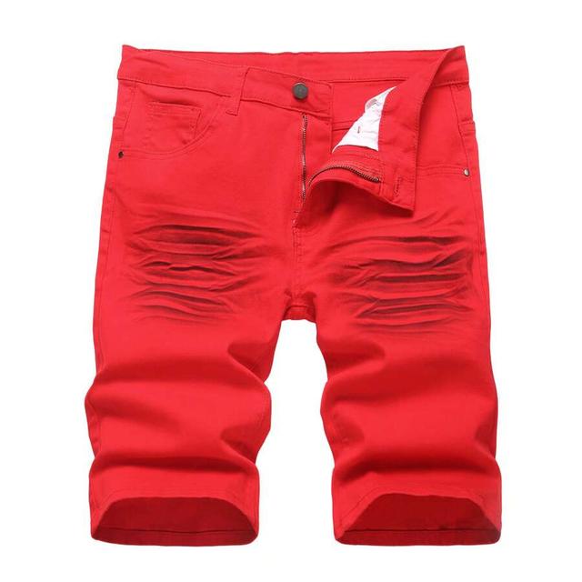 men's red slim-fit stretch denim shorts