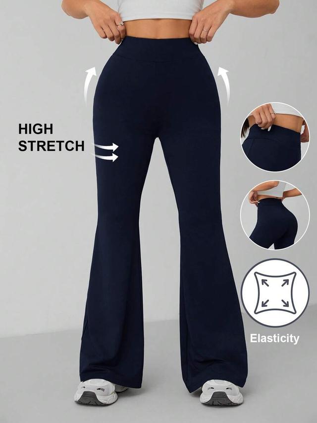 high stretch navy blue flare leg pants