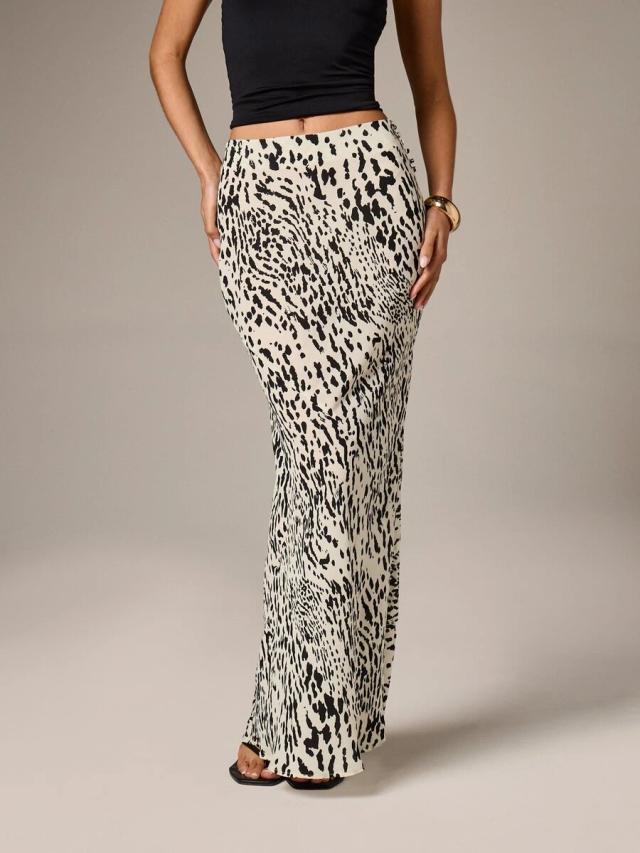 leopard print chiffon high waisted maxi skirt
