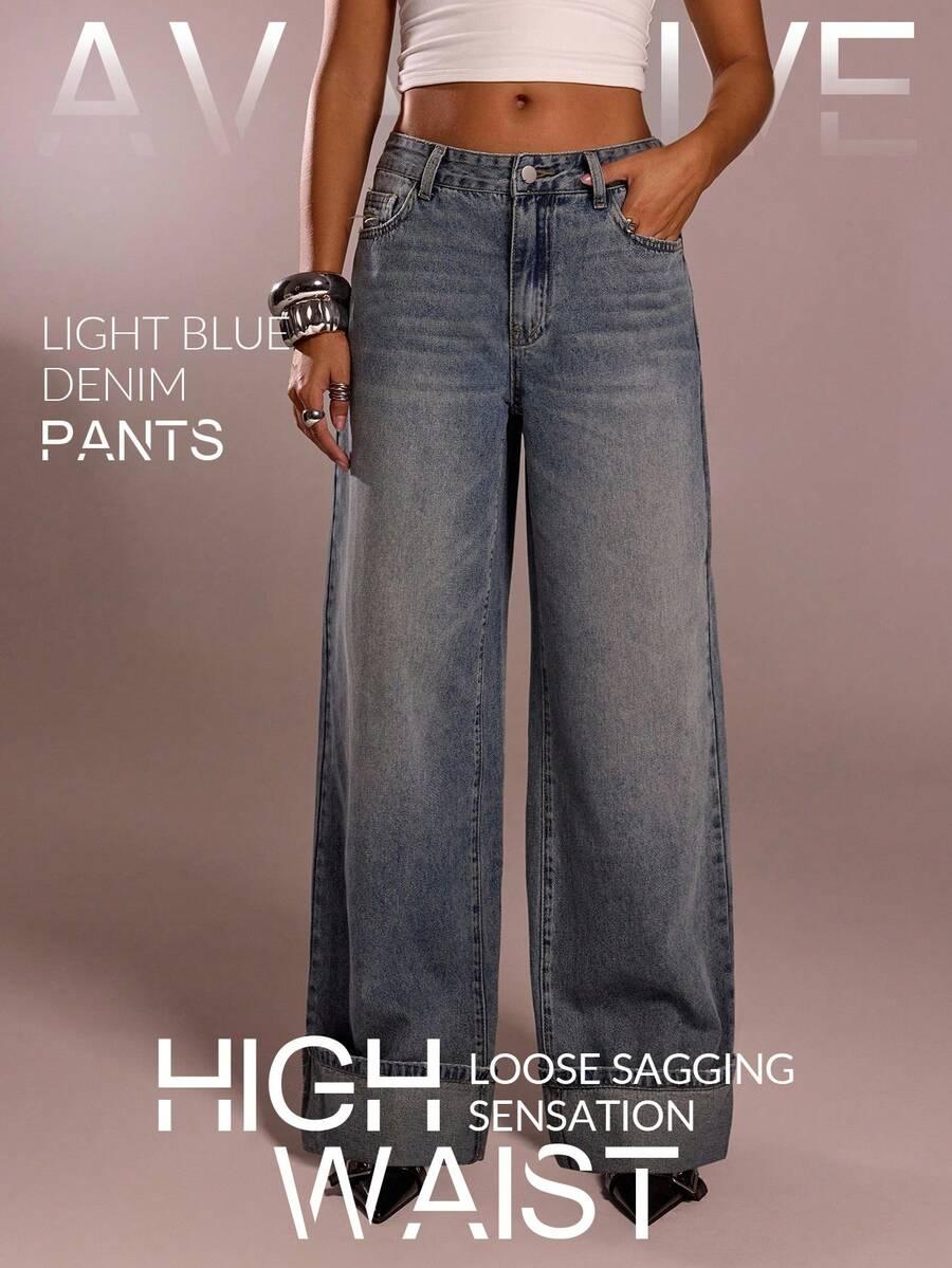 high waisted wide leg vintage wash denim jeans
