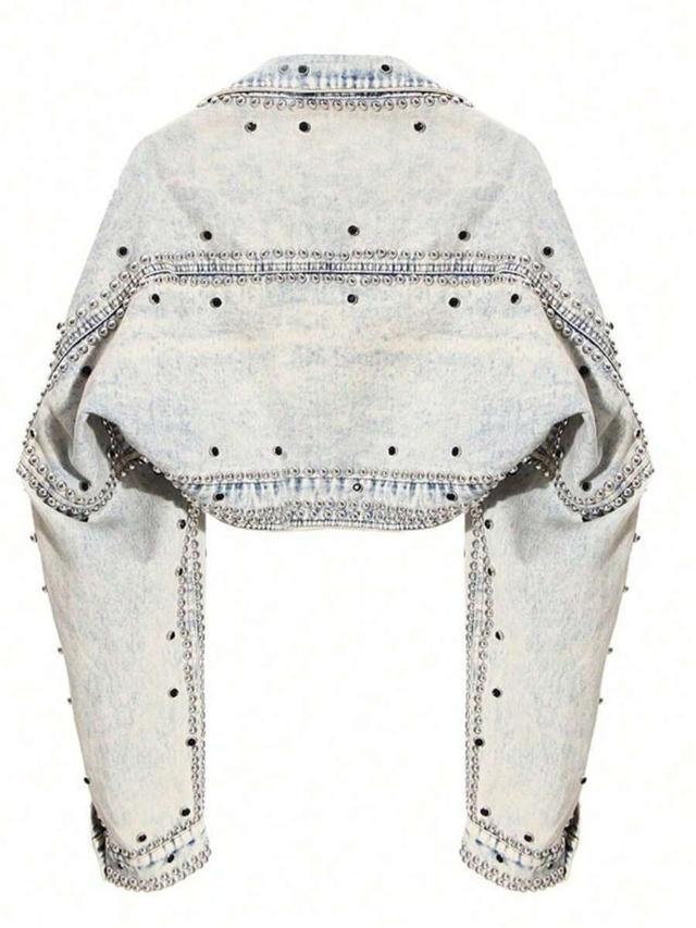 rivet diamond wash high waist denim shawl jacket