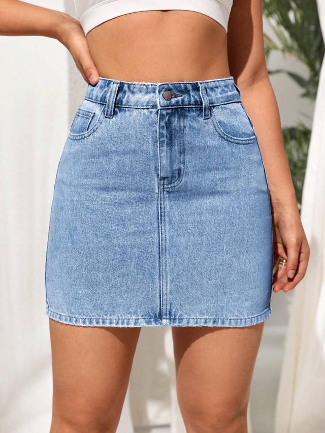 light wash denim mini skirt