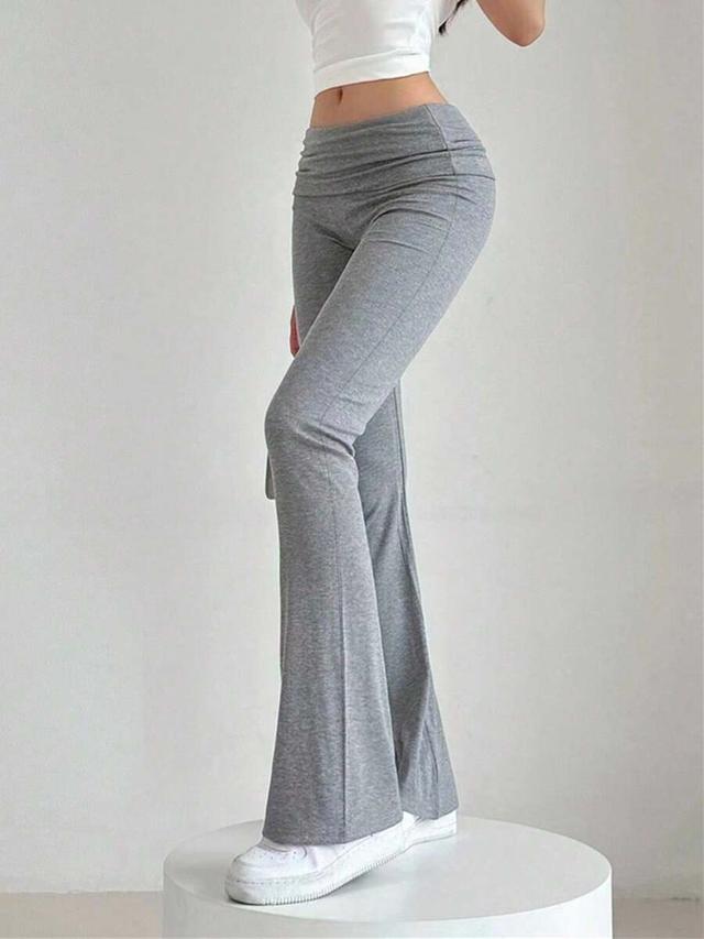 grey solid color casual flared yoga pants
