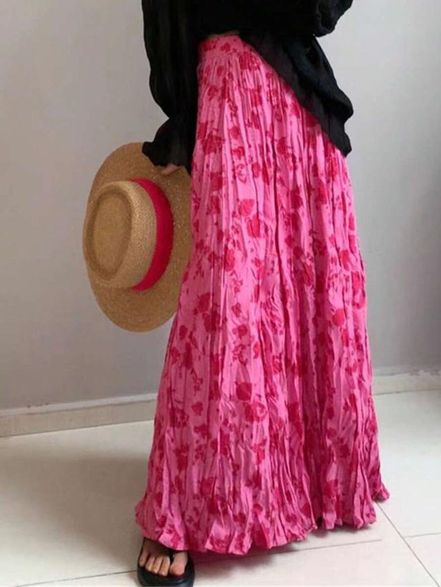 dusty pink floral crinkled maxi skirt