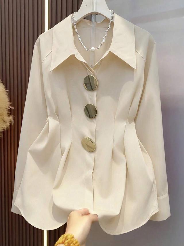 apricot metal buckle raglan long sleeve shirt