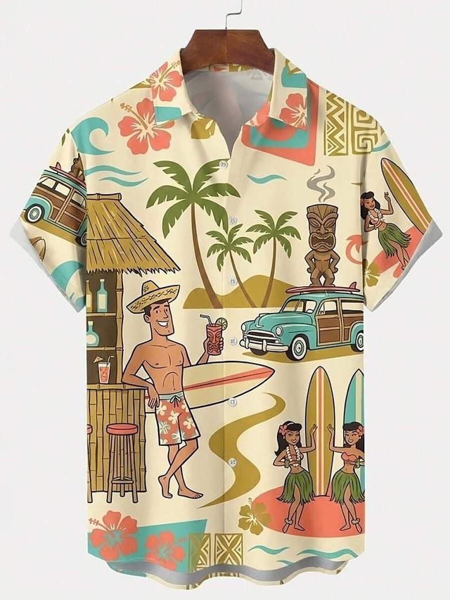 hawaiian retro tiki print short sleeve shirt