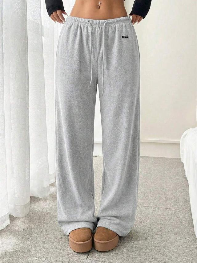 grey fleece drawstring waist wide leg sweatpants