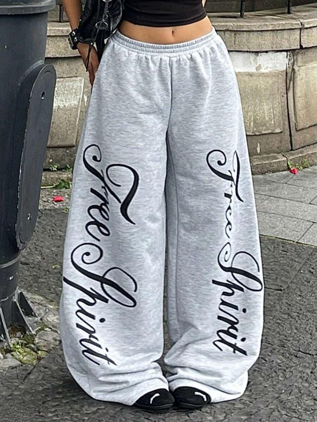grey graphic print wide leg sweatpants