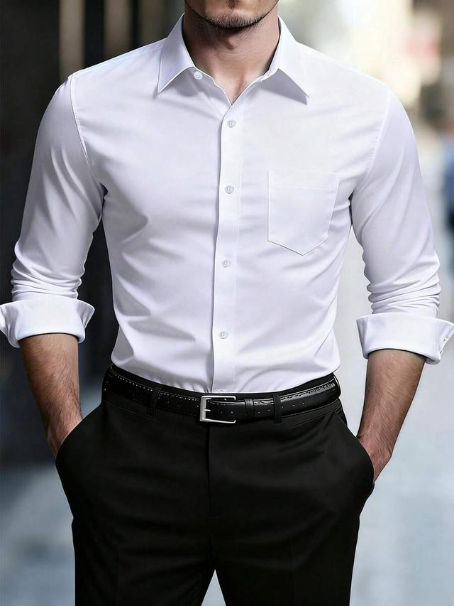 manfinity mode classic white slim fit button up shirt
